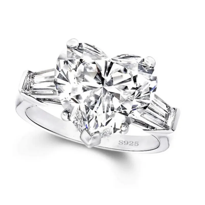 Heart cut 5ct Lab Zircon Ring Silver Color Engagement wedding band rings for women Bridal Statement Party Jewelry