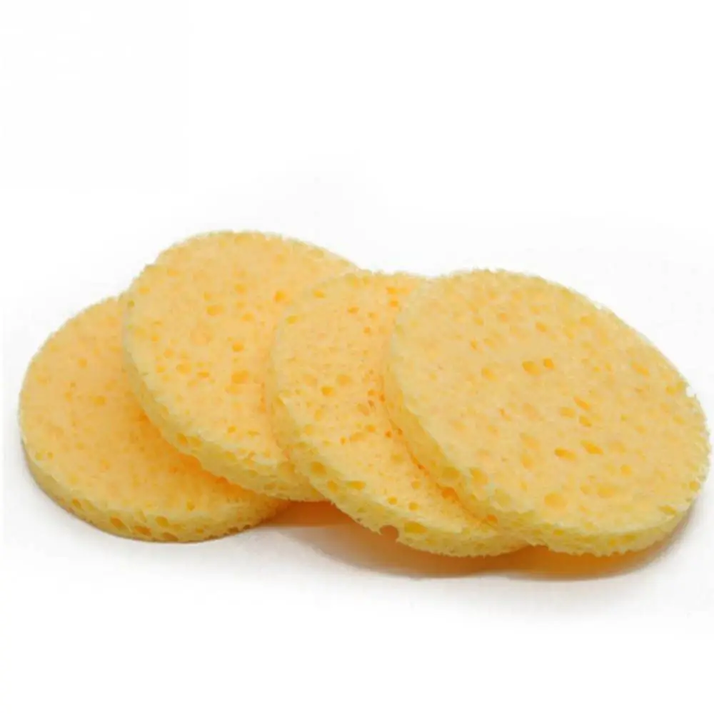 Gelber, weicher, runder, natürlicher Holzfaser-Reinigungsschwamm, kosmetische Puff-Gesichtswasch-Make-up-Pads
