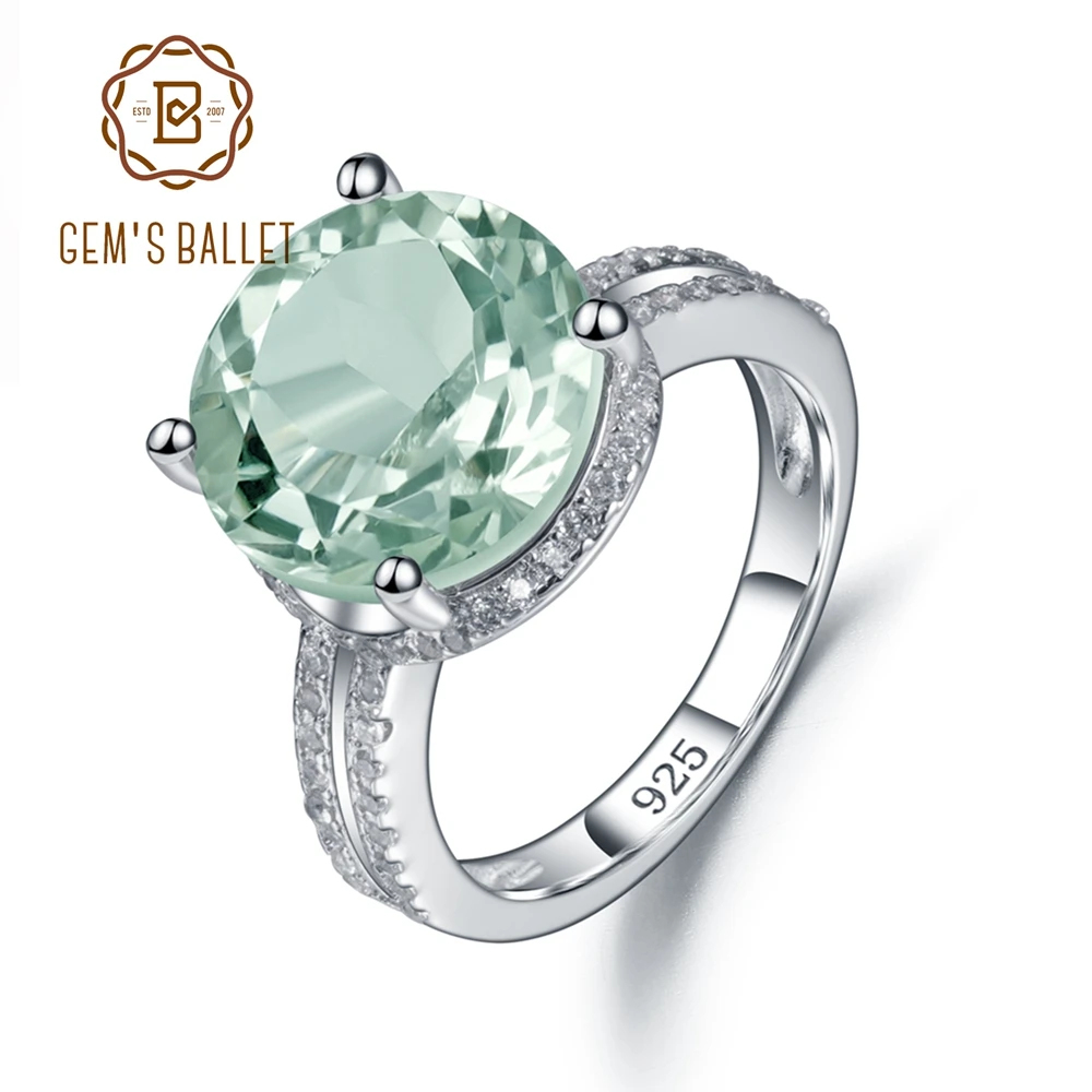 

GEM'S BALLET Green Amethyst 925 Sterling Silver Big Gemstone Cocktail Statement Rings For Women Jewelry Top Quality 2022 Trend