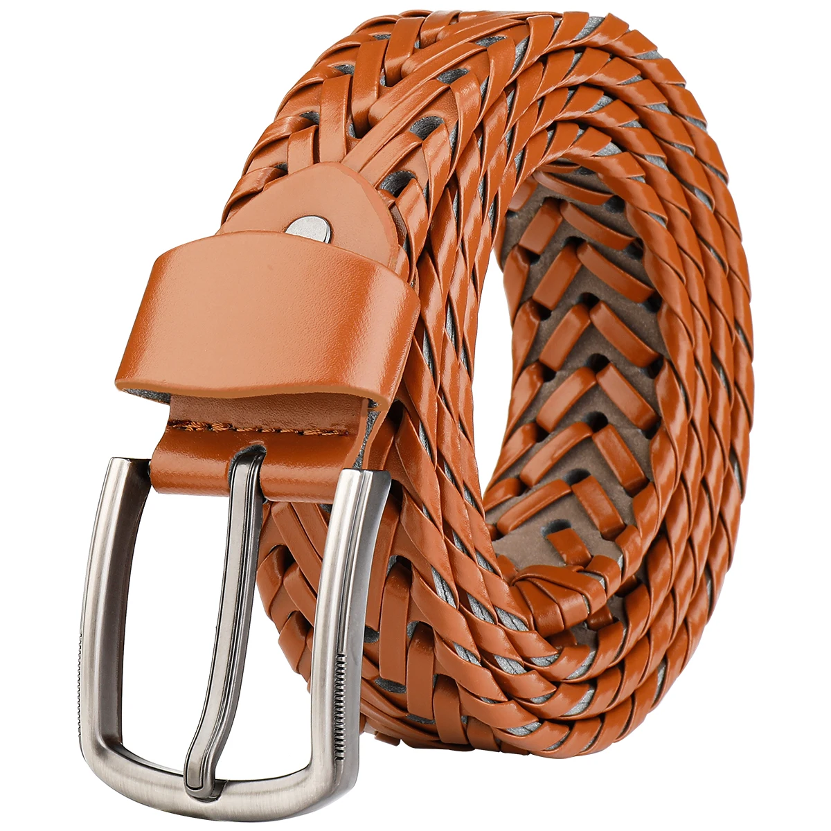 Men's black braided leather belt，silver pin buckle，versatile wear，matching jeans，trousers，suits，comfortable wearing