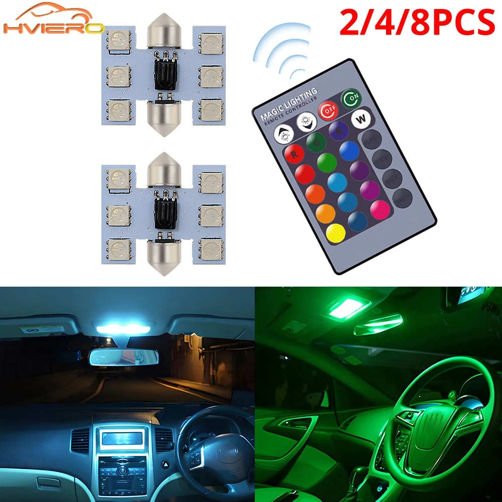 2/4/8 Stück C5w Auto-LED 5050 6SMD 31/36/39/41mm Soffittenlampe für Autodach, Fernbedienbare Farbige Atmosphärenbeleuchtung