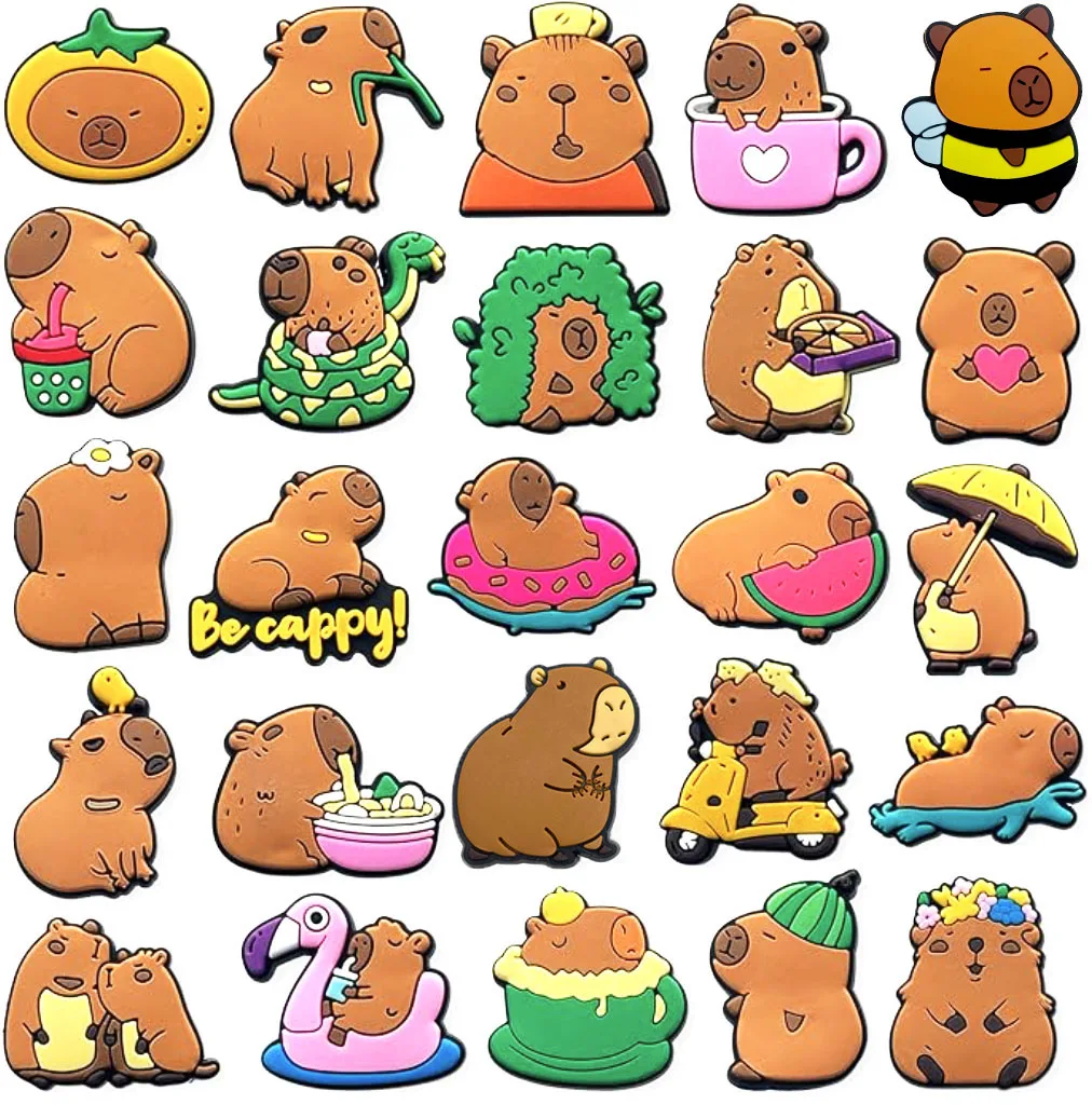 25Pcs Capybara Series Shoe Charms for Sandals, Beach Bags,PVC DIY Shoe Decorations Accessories Charms Premium Quality Shoe Pins