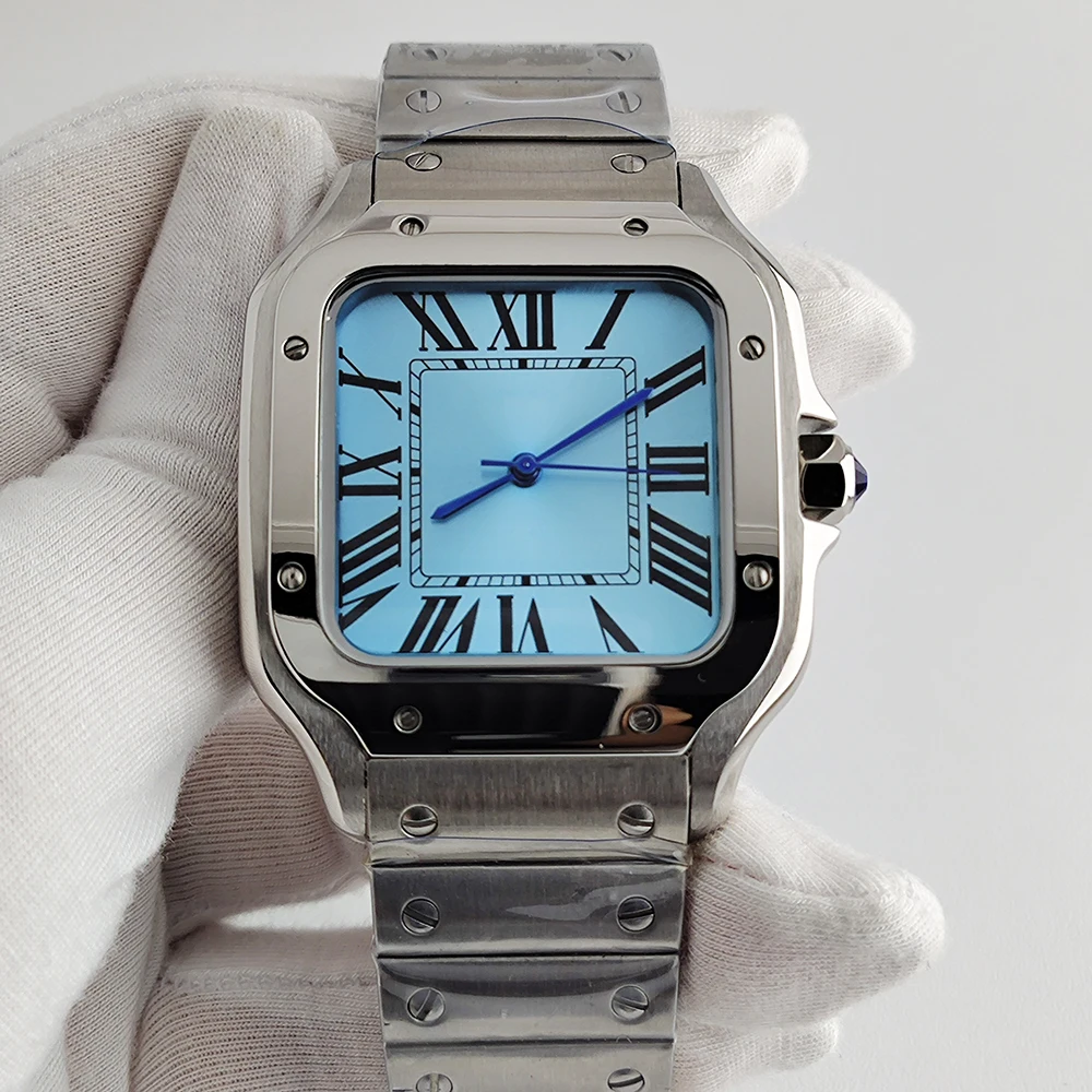 Men's Customized Square Watch Roman Numerals Stainless Steel Automatic Mechanical Non-Logos Timepiece