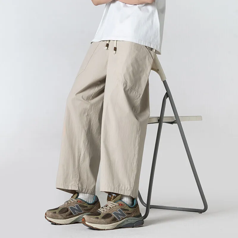 Summer Cotton Casual Pants Men Oversized Wide Leg Pants Men Japanese Streetwear Hip-hop Loose Straight Pants Men Thin Trousers