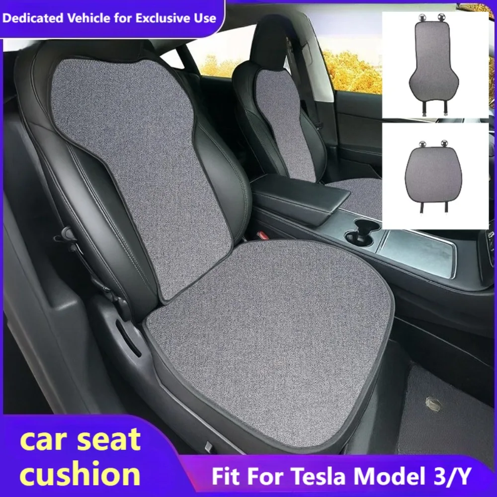 Fit For Tesla Model 3/Y Car Seat Cushion Breathable Linen Seat Protector Cover Backrest Cushion Model Y Interior Accessories