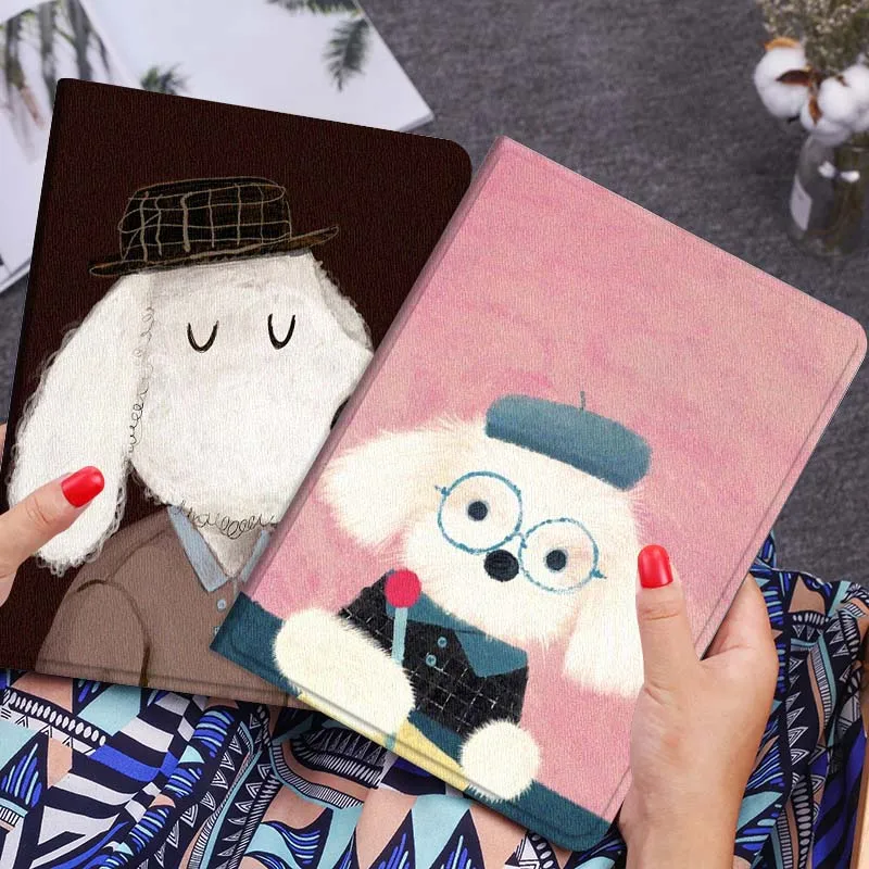 

Cartoon White Dog Glasses Tablet Case For Huawei Honor MatePad MediaPad Air 5 6 7 11 V6 V7 V8 V9 X9 X8 T10 T10s C5e T5 Gift