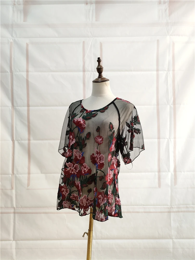 Ele Bla Lace Brodé Imprimé Floral 5/4 Sve Doll irt Cover up Chemisier Faion Premium pour Femme