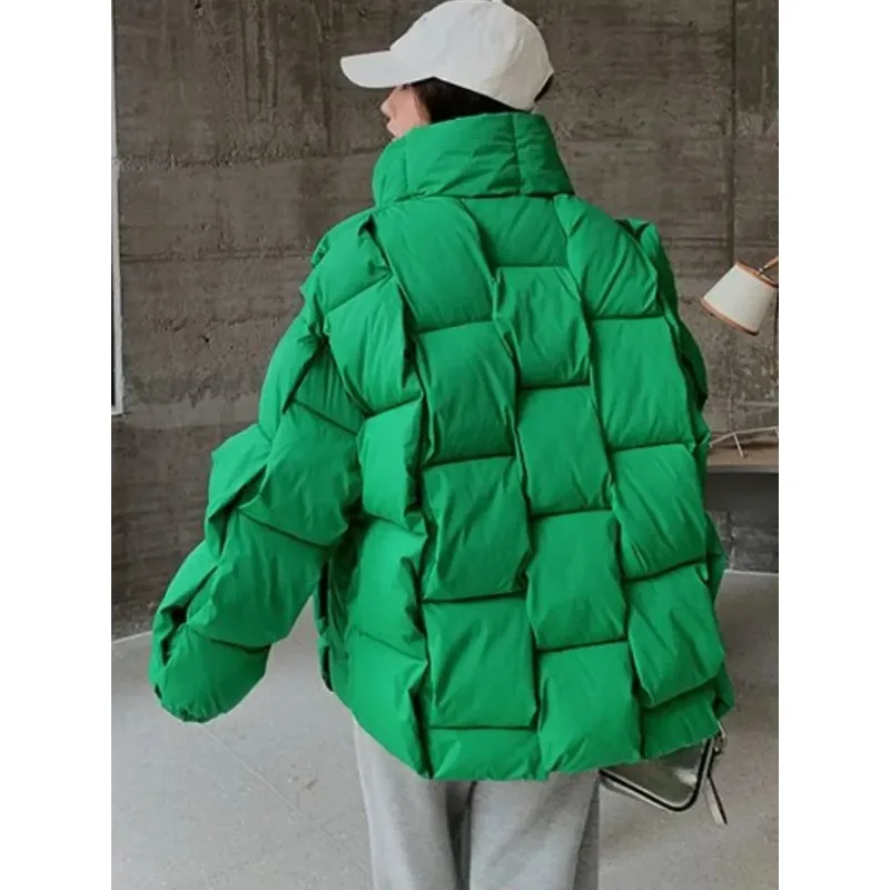 

Зимняя женская куртка с объемным клетчатым узором, модное пальто в стиле High Street, теплое и плотное, новая зимняя пуховая куртка