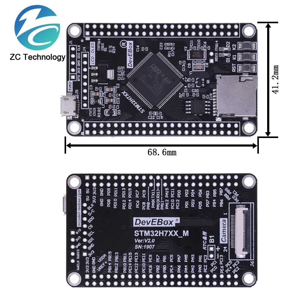 Imagem -03 - Placa Sistema Tft Desenvolvimento Interface m7 Núcleo Board Cabo Usb Stm32h750vbt6 Stm32h743vit6 Stm32h7