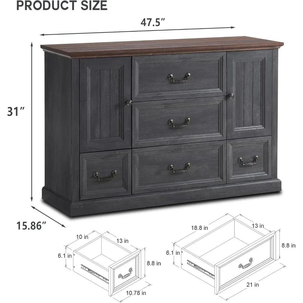 Living Room Cabinet 5 Drawers Dresser, Chest of Drawers W/Groove Barn Door, Living Room Cabinet