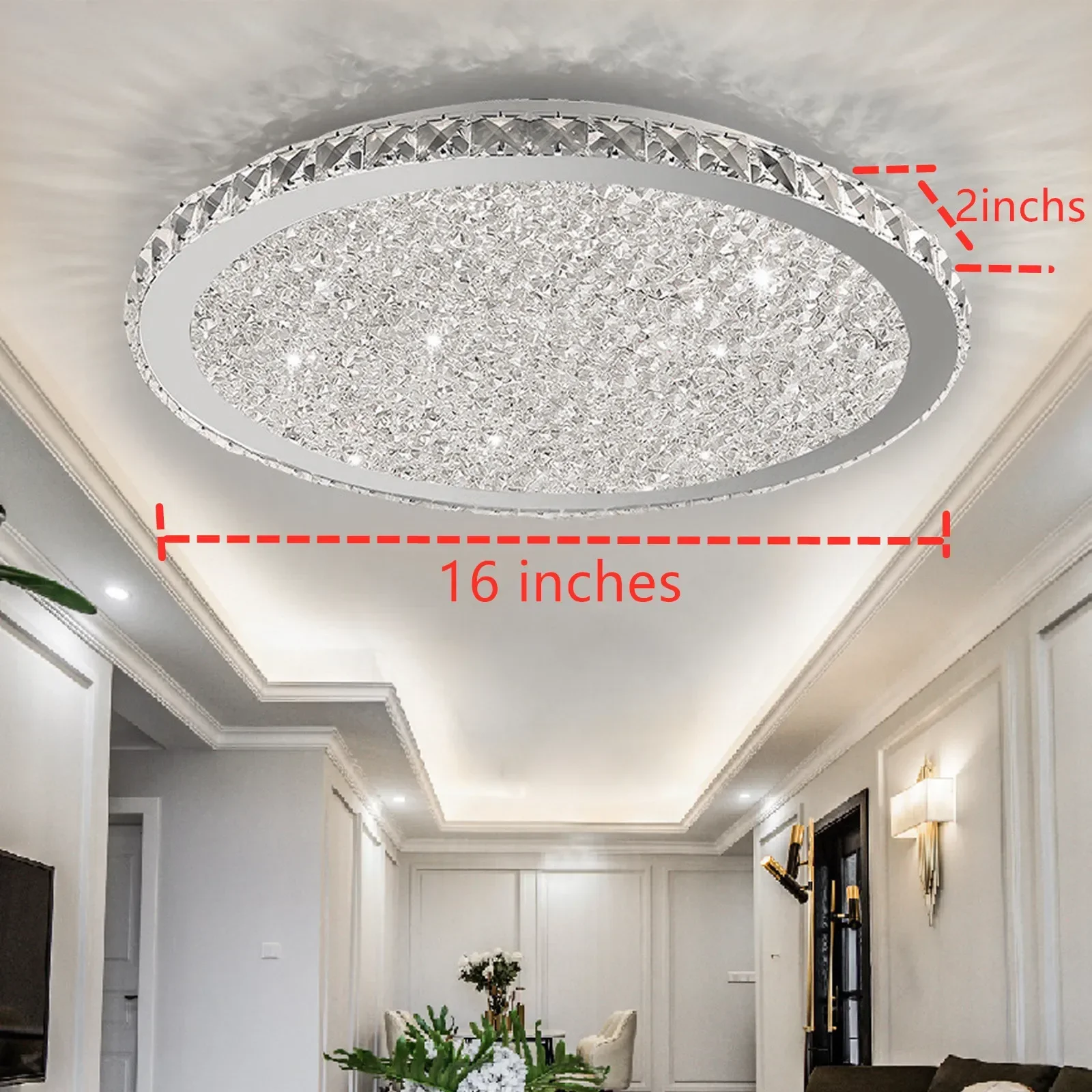 

LOYALHEARTD 16" Modern Crystal Ceiling Light Pendant Lamp Luxury Embedded Installation Round LED Chandelier Raindrop Design