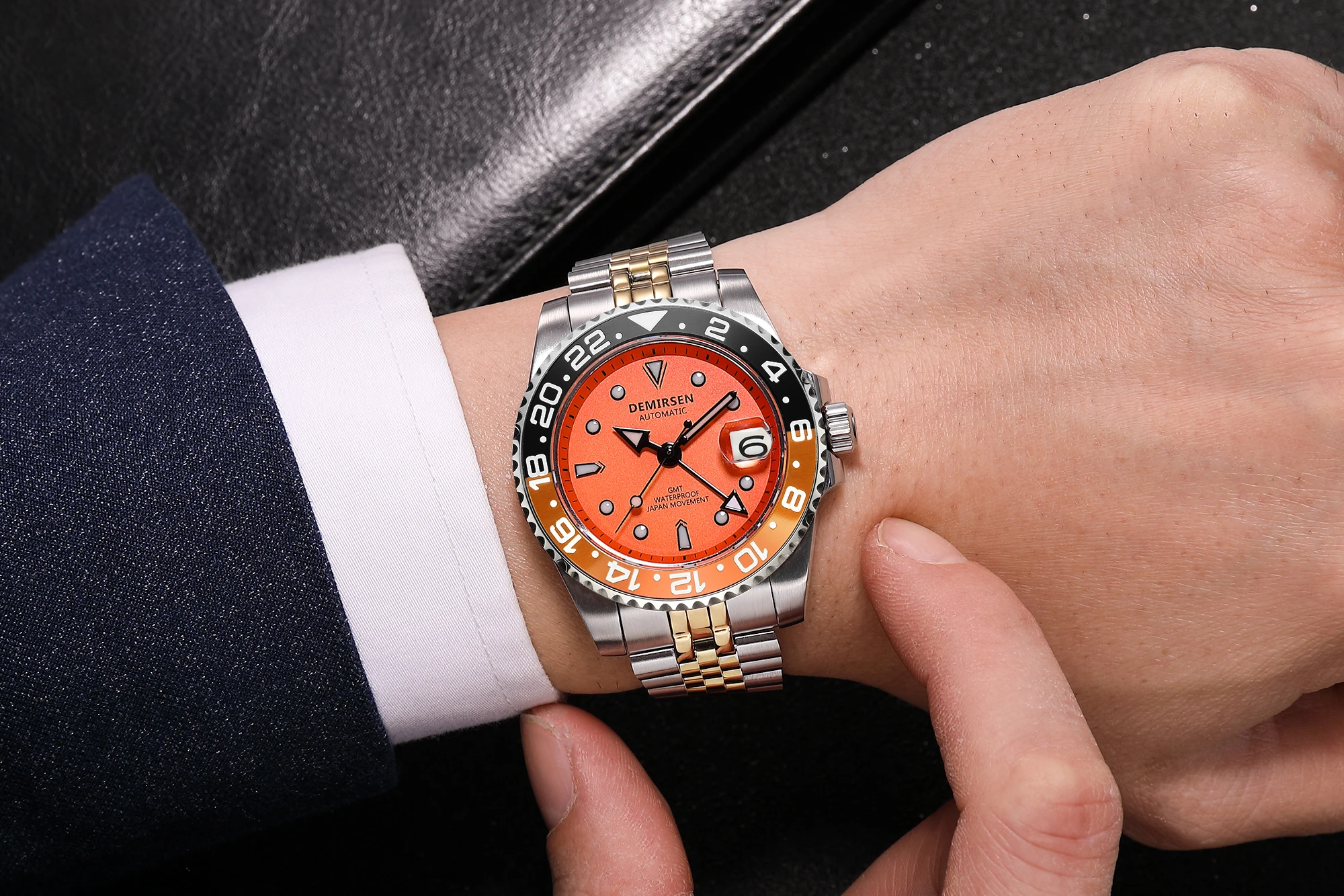 Demirsen Luxury Brand Japan NH34 GMT Men Mechanical Wristwatch Sapphire Glass Stainless Steel 100M Waterproof Automatic Watch