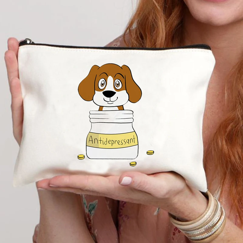 Cute Pet Puppy Beagle Printing Canvas Zipper Makeup Bag Pencil for School Suitcase for Professional Nails Kawaii Organizer Bag