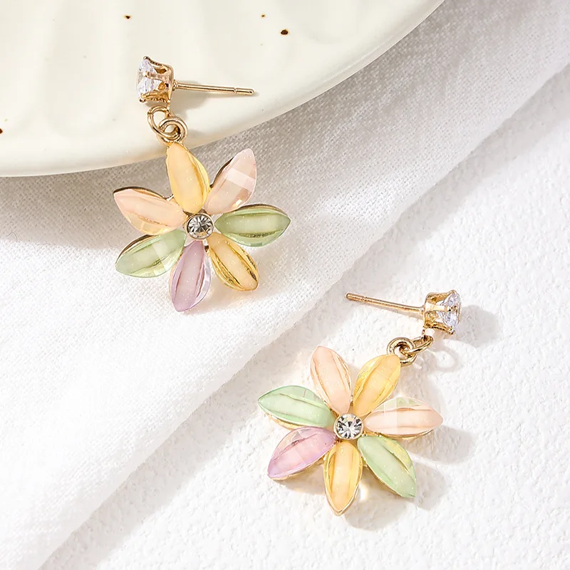 Earrings For Women Colorful Flower Acrylic Rhinestone Ear Accessories Holiday Party Gift OL Fashion Jewelry DE104