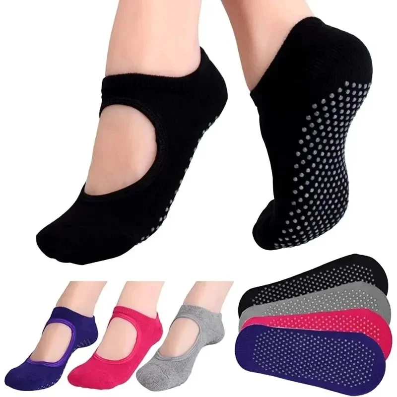 1/2/4Pairs Backless Non-Slip Fitness Yoga Socks Cotton Women Sport Pilates Socks Ballet Dance Slippers Barefoot Sock Workout