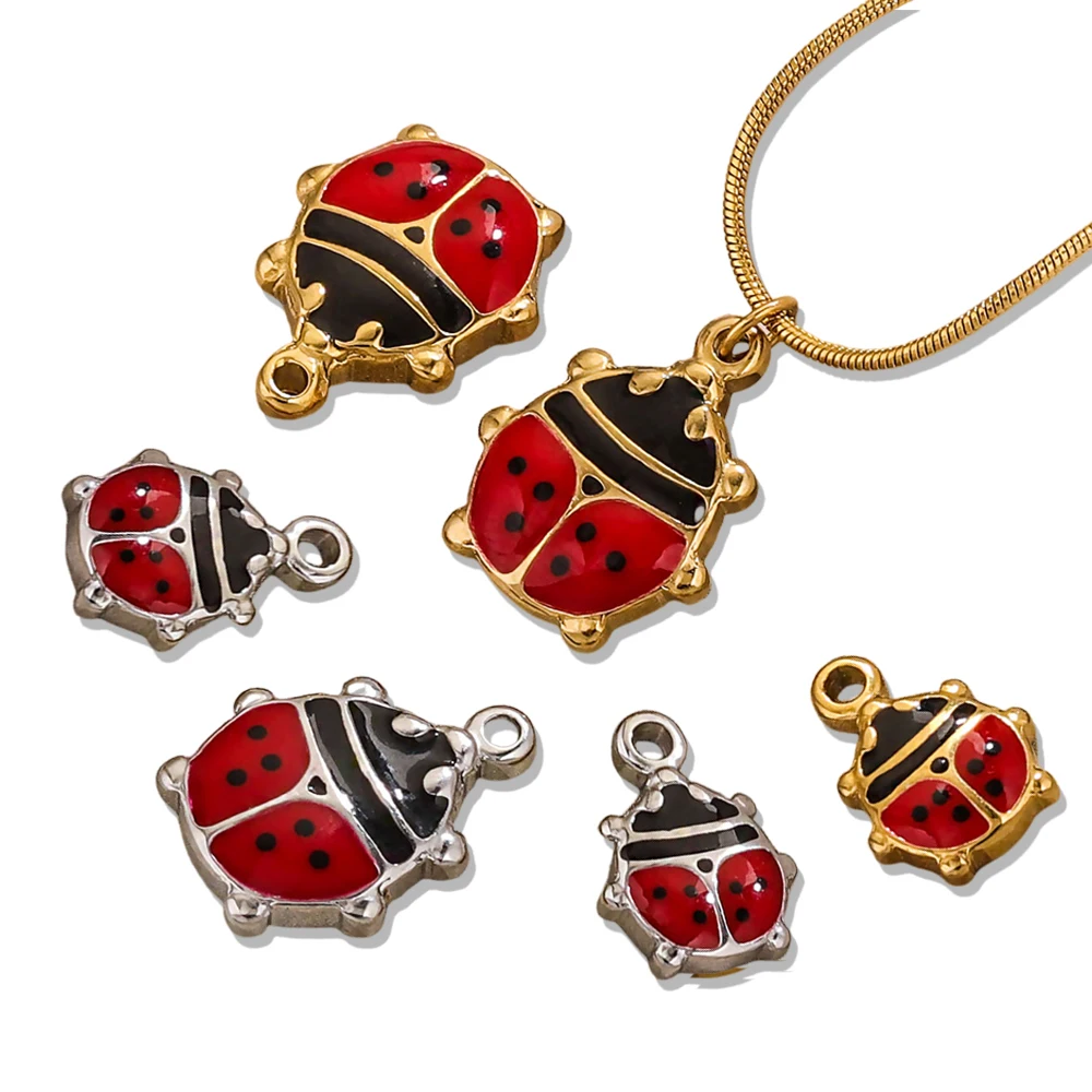

5 Pcs Stainless Steel Seven Star Ladybug Pendant Can Be DIY Necklace Bracelet Chain Design Suitable For Children's Hand