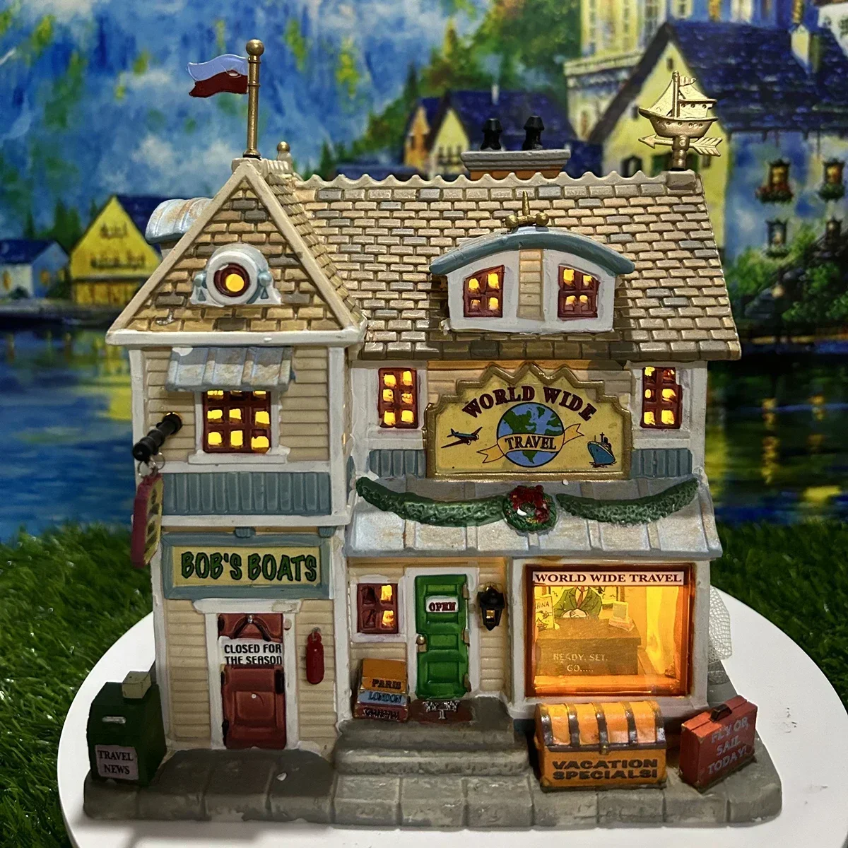 Lemax Ceramic Paint Night Lamp House Miniature Version of European Building Home Furnishing Living Room Ornament Home Decor Gift