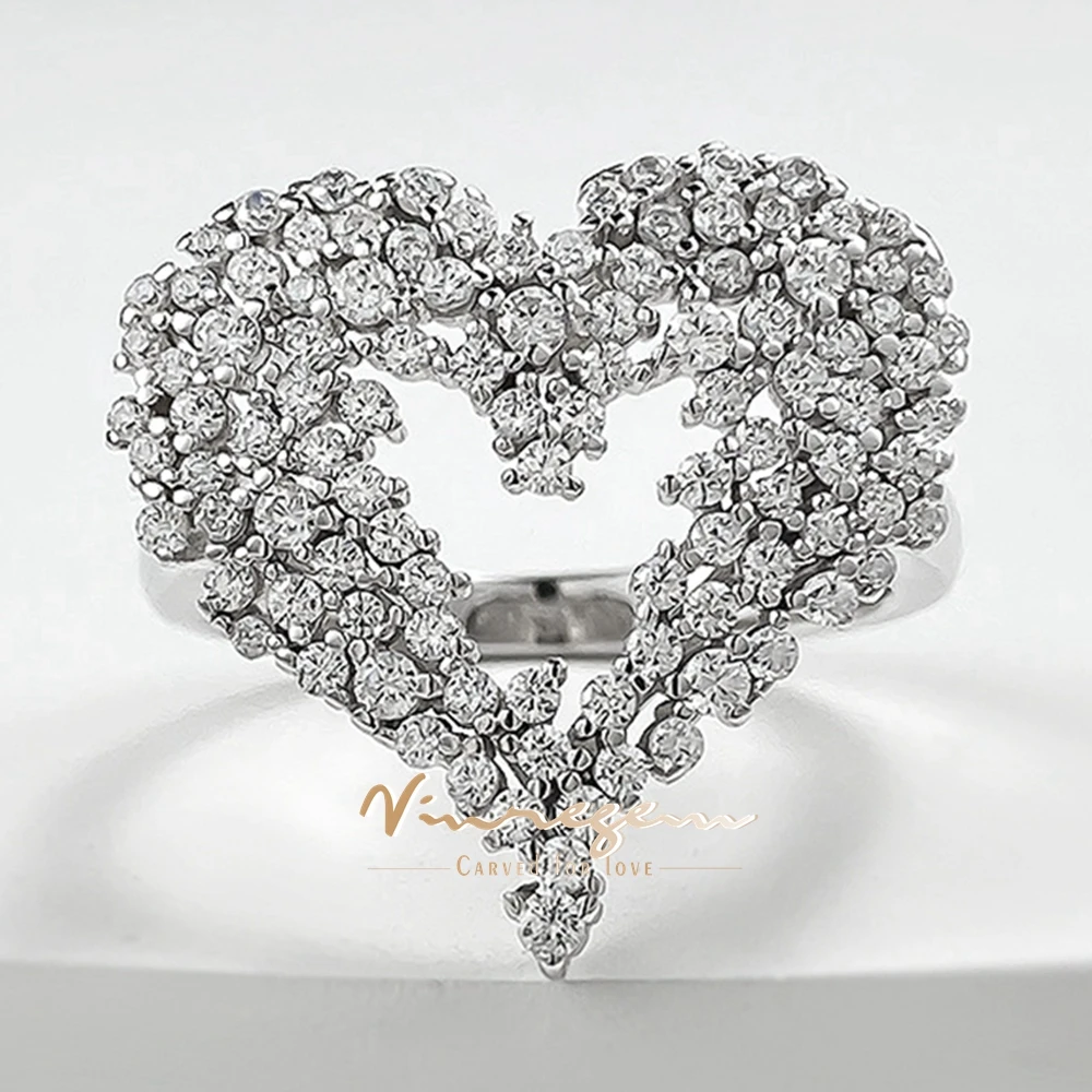 Vinregem Sparkling High Carbon Diamond Gemstone 100% 925 Sterling Silver Heart Rings Fine Jewelry Girls Gifts Wholesale