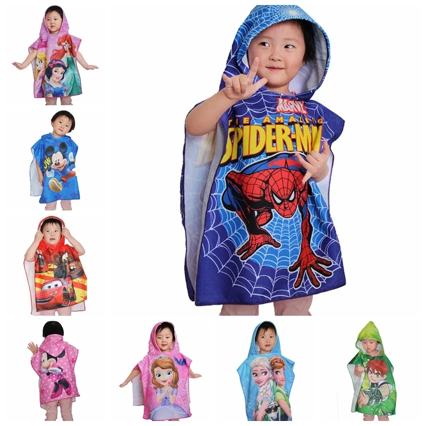 60*120 CM Baby Boys Girls Cartoon Mickey Spiderman Children Hooded Bath Towels Cloak Dry Absorbent Microfiber Bathrobes Pajamas