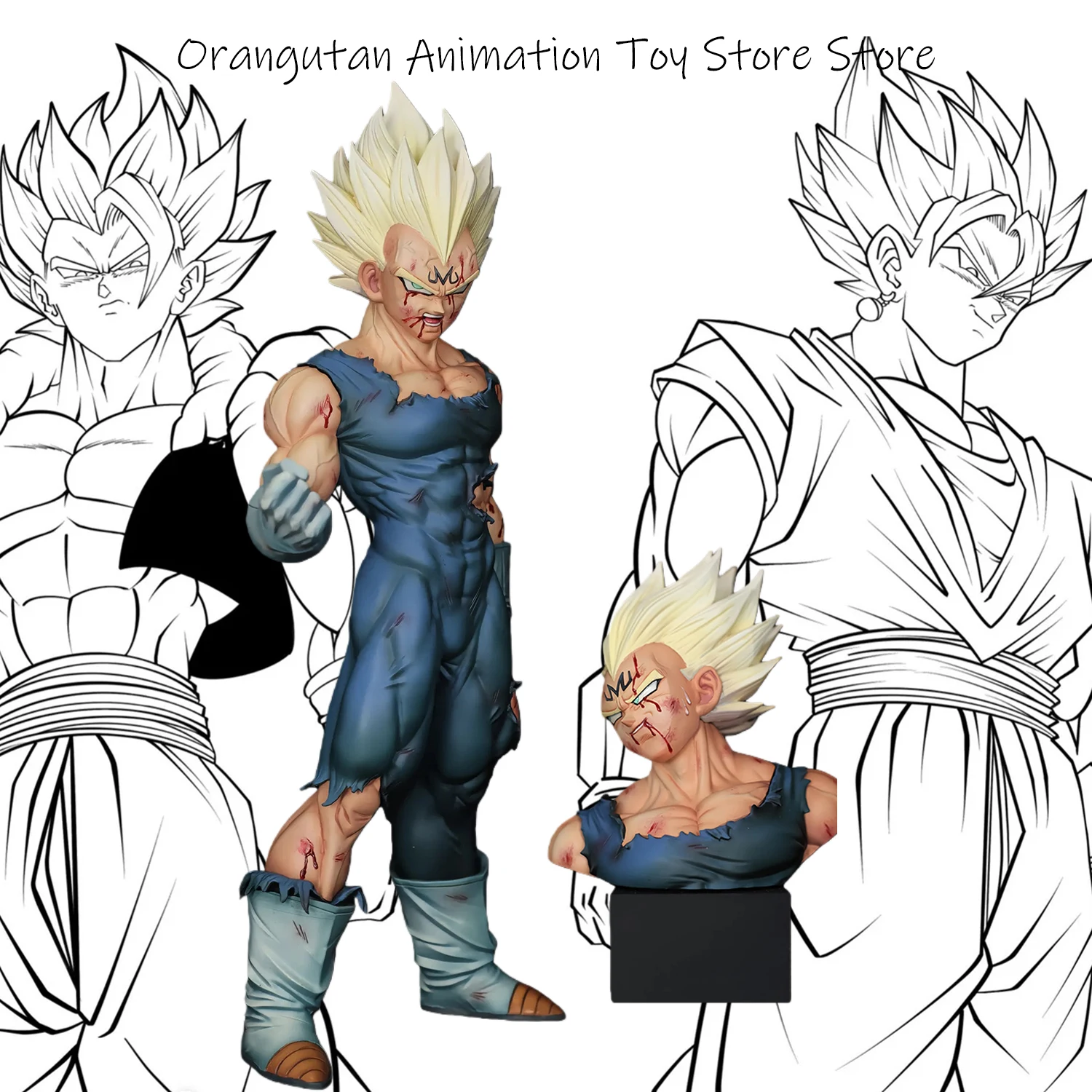 

28CM Dragon Ball Z Majin Vegeta Double Head Sculpture with Head Sculpture Base Anime Action Figure Collectible Statue Decoration