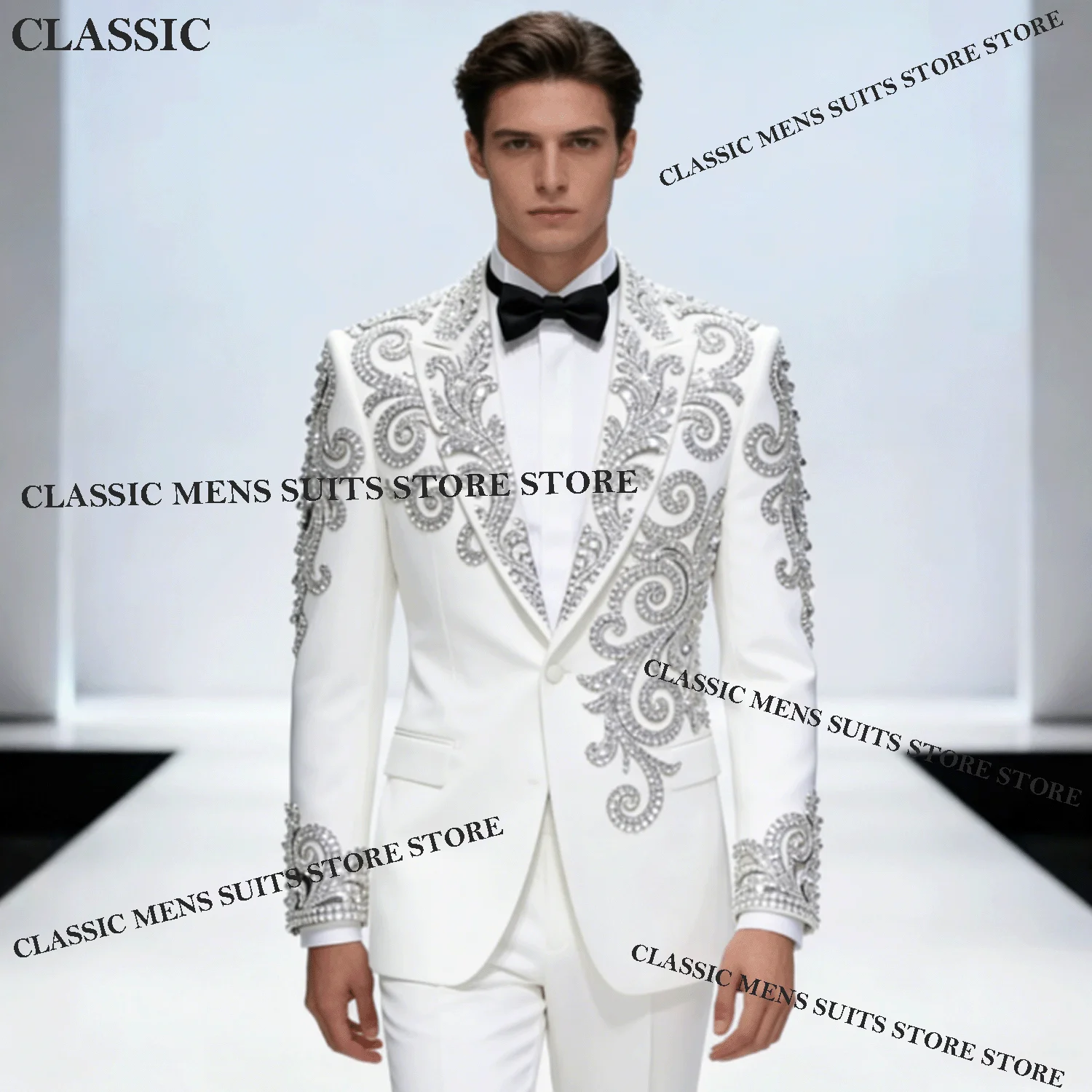 

High End Crystal Diamond Men Suits Glitter Sequin Wedding Tuxedos Slim Ropa hombre 2 Pieces Sets Groom Male Blazers Customized