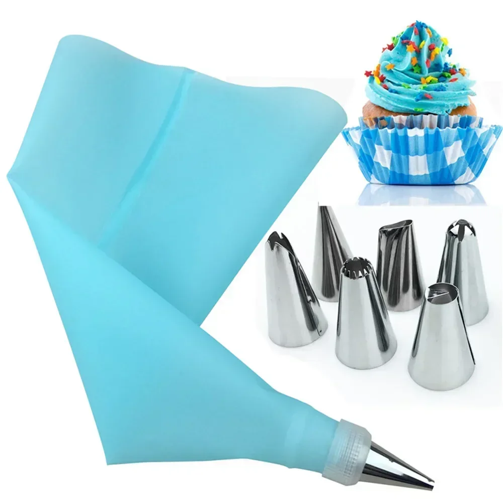 

Silicone Kitchen Accessories Icing Piping Cream Pastry Bag 6 Stainless Steel Nozzle Set DIY Cake Decorating Tips Set