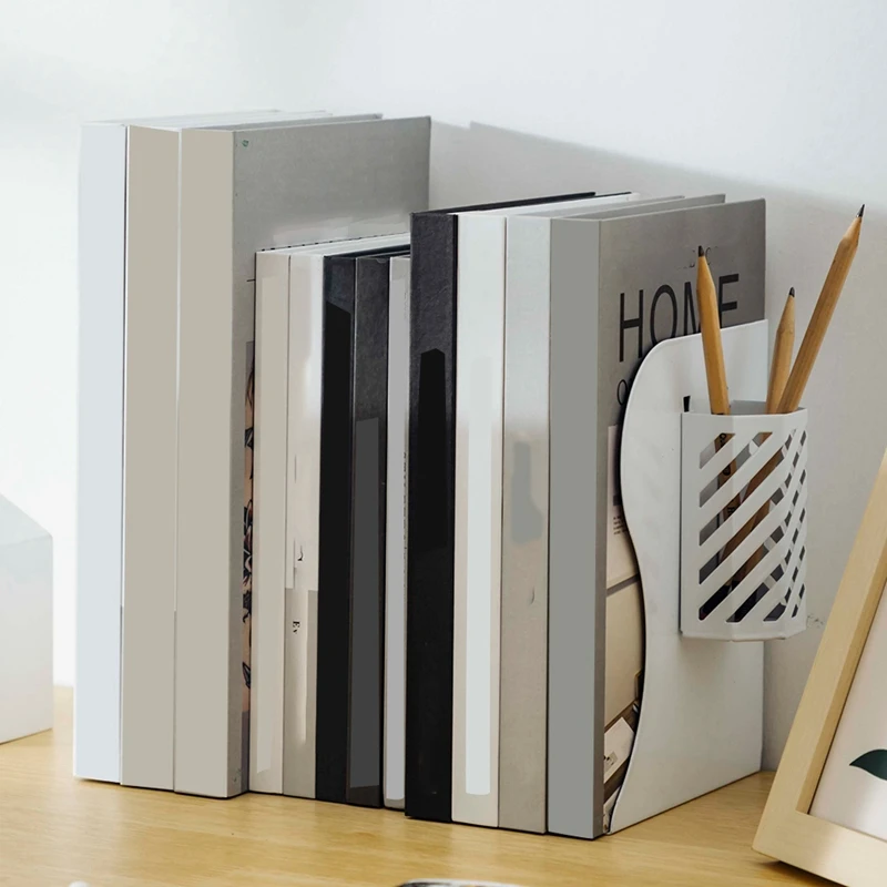 Estante ajustável de mesa expansível livro fichário metal criativo estante telescópica com suporte de caneta destacável