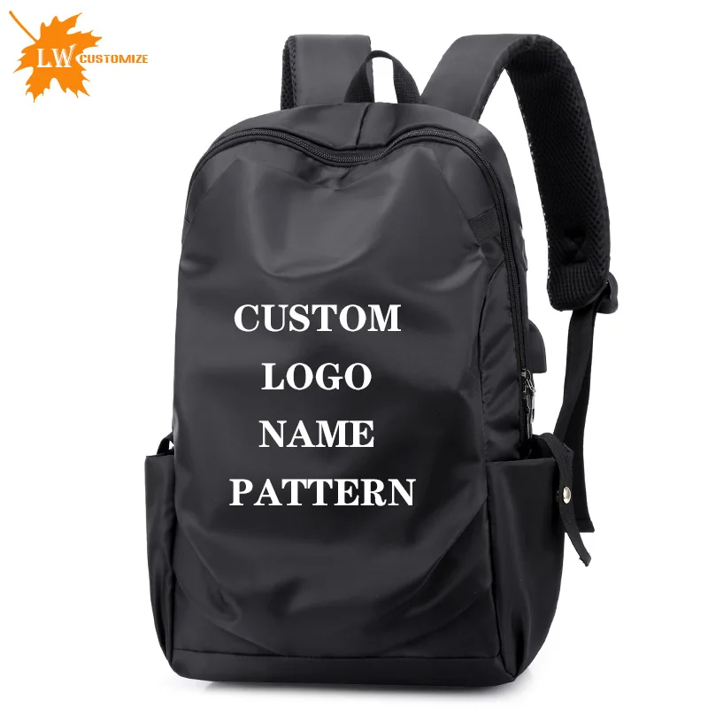 Ultra Light Oxford USB Charging Laptop Men's Backpack Waterproof Travel Backpack Wholesale Custom Logo Name Pattern Mochila