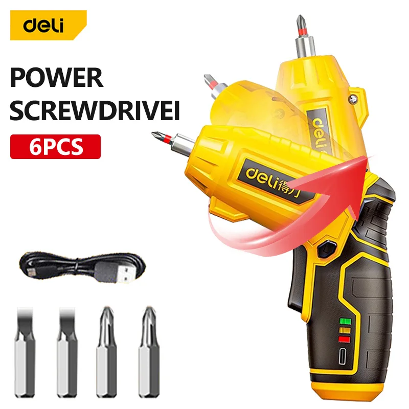 Deli 4V Electric Drill Cordless Power Tools Set Household Maintenance Repair 1500mAh Lithium Battery Mini Household Screwdriver