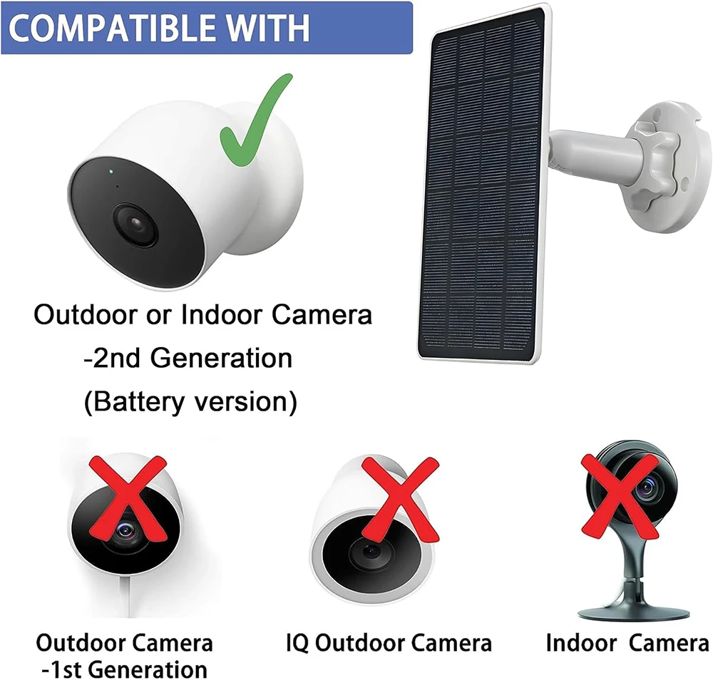 6W 5V Solar Panel Charger IP66 Waterproof Solar Charger For Google Nest Cam Outdoor Indoor and 2nd Generation (Battery Version)