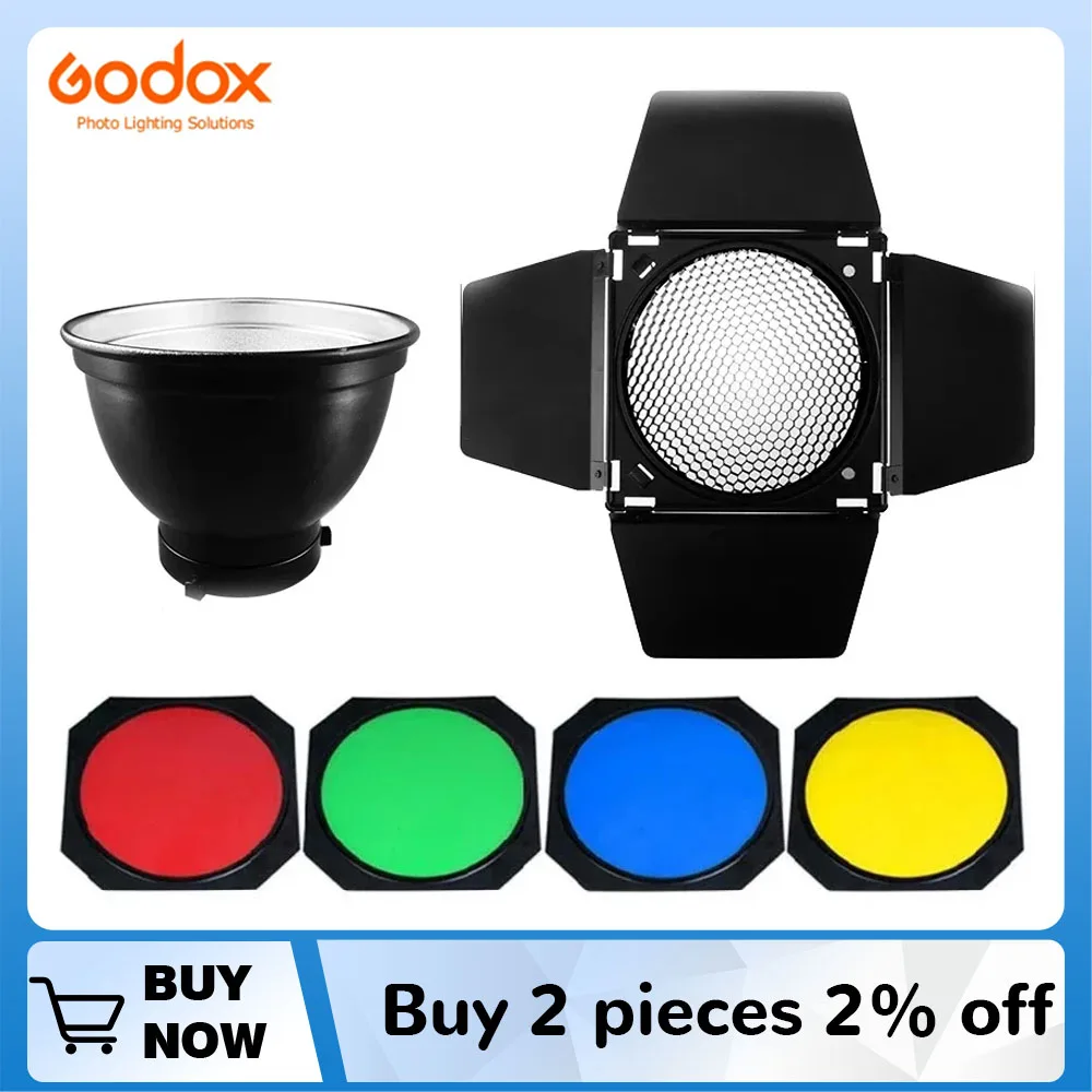 

Godox BD-04 Barn Door with Honeycomb Grid and 4 Color Gel Filter For Bowen Standard Reflector Photography Studio Flash Accessory