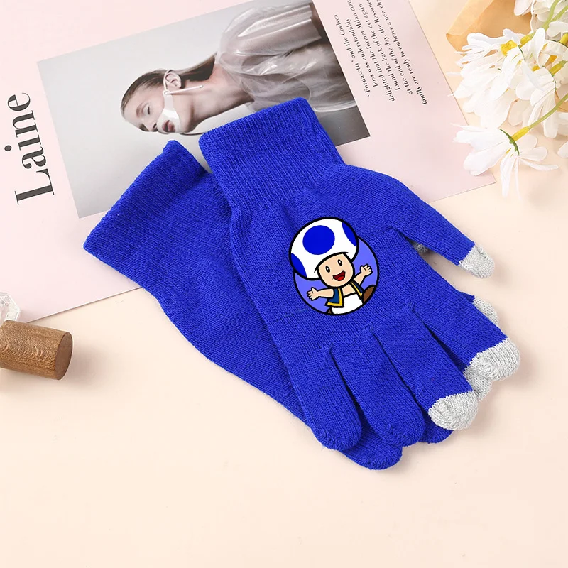 Sarung tangan rajut musim dingin Super Marios Bros sarung tangan jari rajut gambar Anime Aksesori Tangan hangat perjalanan luar ruangan hadiah anak-anak layar sentuh