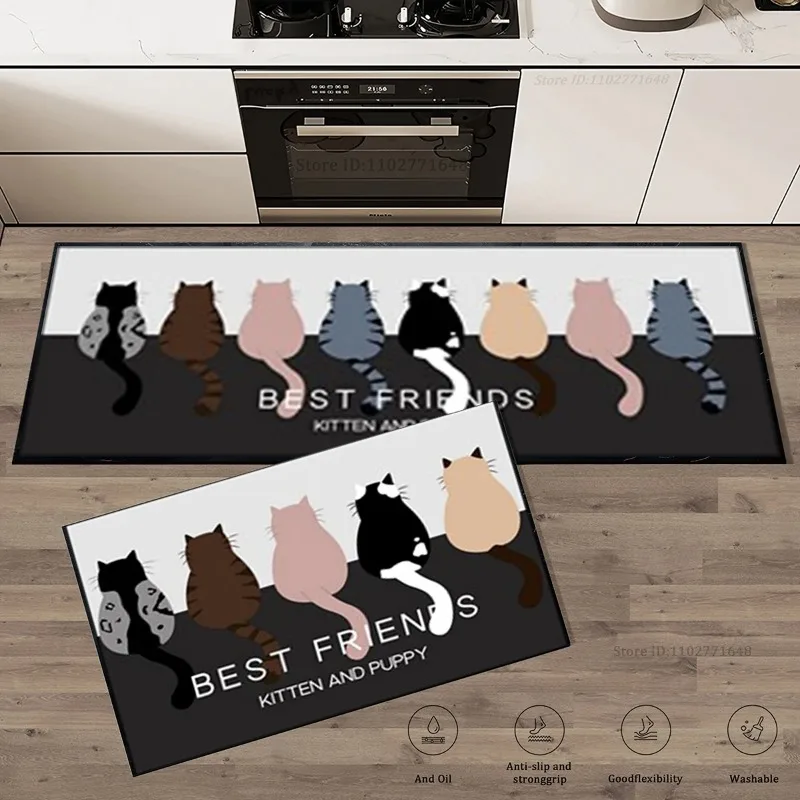 Cat Long Non-slip Kitchen Rugs Bedroom Decorative Rug Kitchen Mat for LivingRoom Laundry Room Entry Door Home Floor Carpet