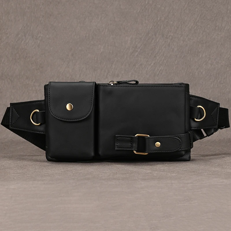 Real Cowhide Men's Sling Bag Genuine Leather Waist Bag Belt Pouch Phone Chest Bag Dual Use Male Waist Pack Dropshipping Men Bags