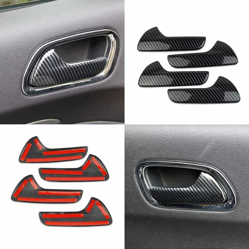 For Dodge Durango 2011-2023 4pcs Car Interior ABS Plastic Carbon Door Handle Bowl Cover Trim Sticker Decoration Auto Accessories