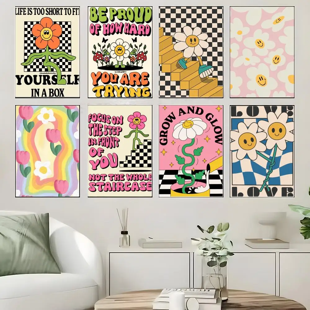 Illustration D-Danish Pastel Poster  Self-adhesive Art Waterproof Paper Sticker Coffee House Bar Room Wall Decor