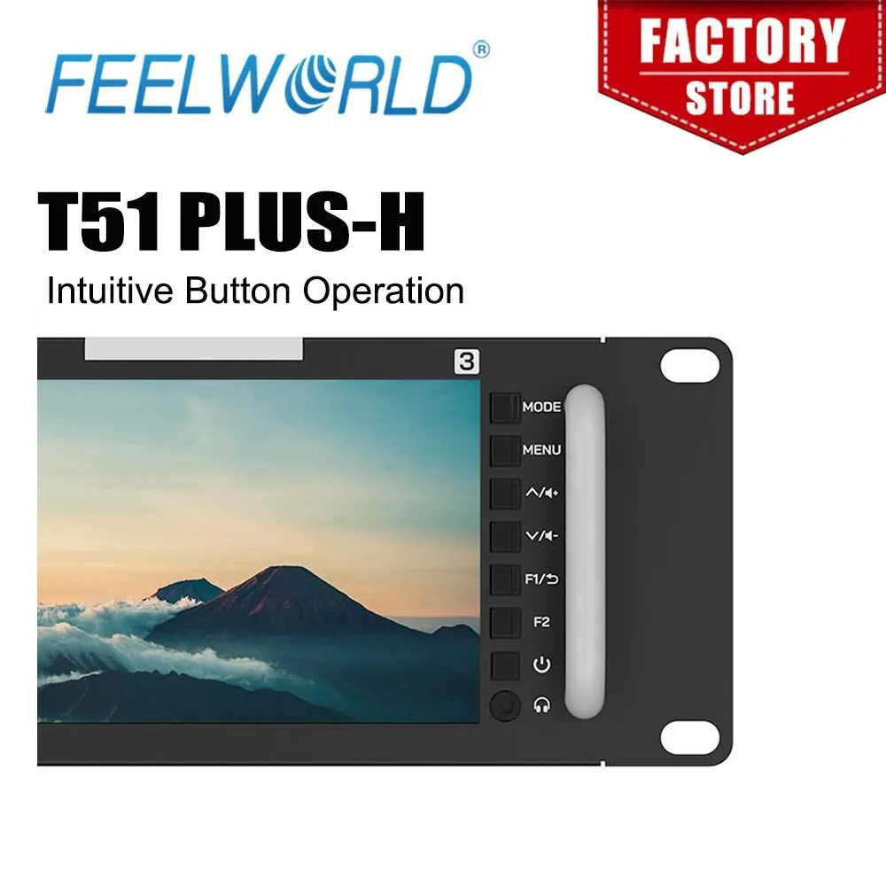 FEELWORLD T51 PLUS-H Triple pantalla montada en rack 2RU de 5,5 pulgadas Full HD 4KHMI Entrada y salida AV 1920x1080 píxeles