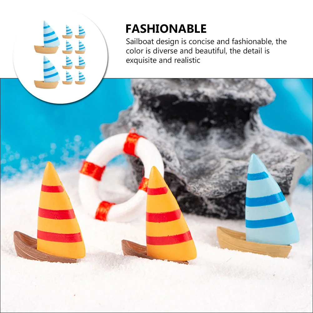 10 Pcs Chic Mini Figure Landscaping Sailboat Figurine Vivid Multi-function Realistic Cartoon Miniature Sea Figurines Desktop