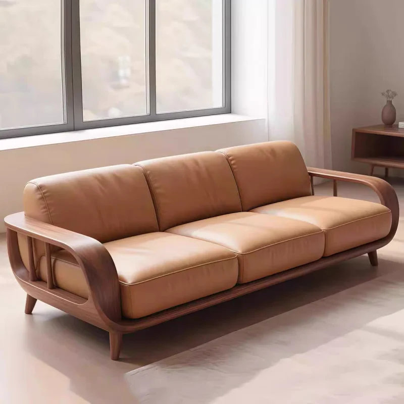 

New Chinese-style solid wood sofa straight row living room home black walnut modern high-end suite villa club furniture