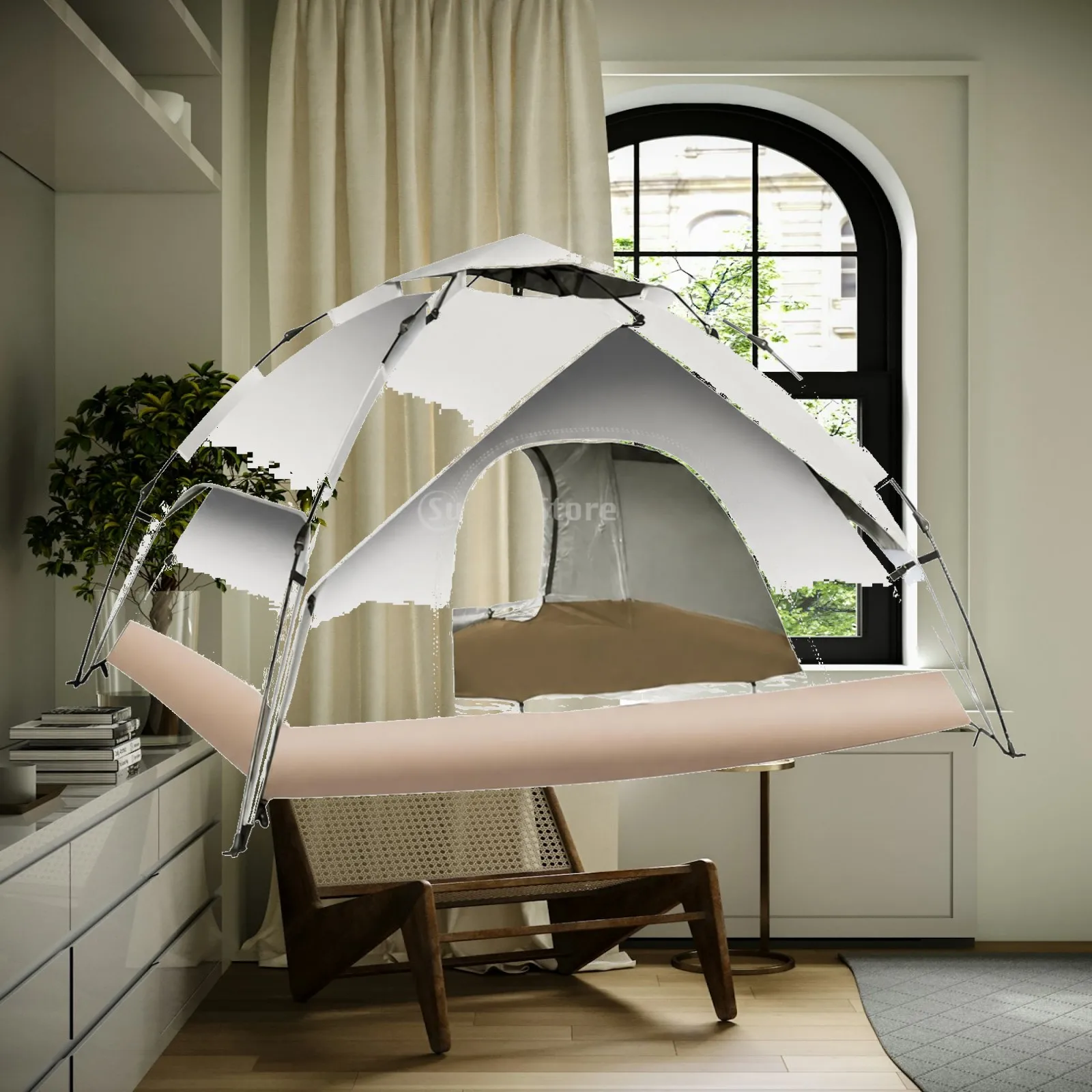 Quick Opening Rainproof Camping Tent for 4 Season Outdoor Use with Oxford Floor and Fiberglass Support for Group Camping Trips