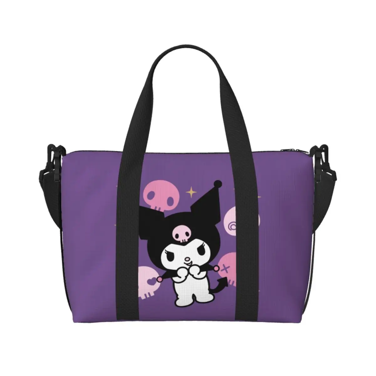 

Custom Cartoon Kuromi Skull Tote Bag for Women Big Capacity Cute Rabbit Anime Gym Beach Travel Bags