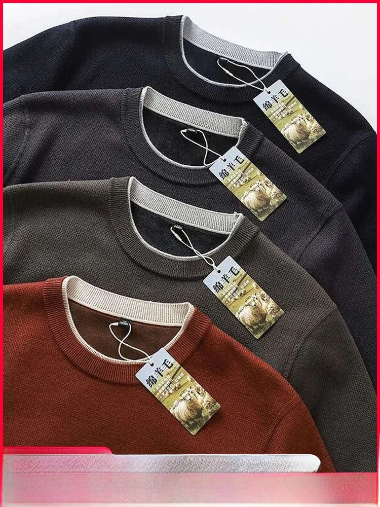 

Вязаный свитер, двухслойный воротник, круглый, повседневный, теплый, базовый, мужской, Faion Ci Sle, зимнее, новое поступление