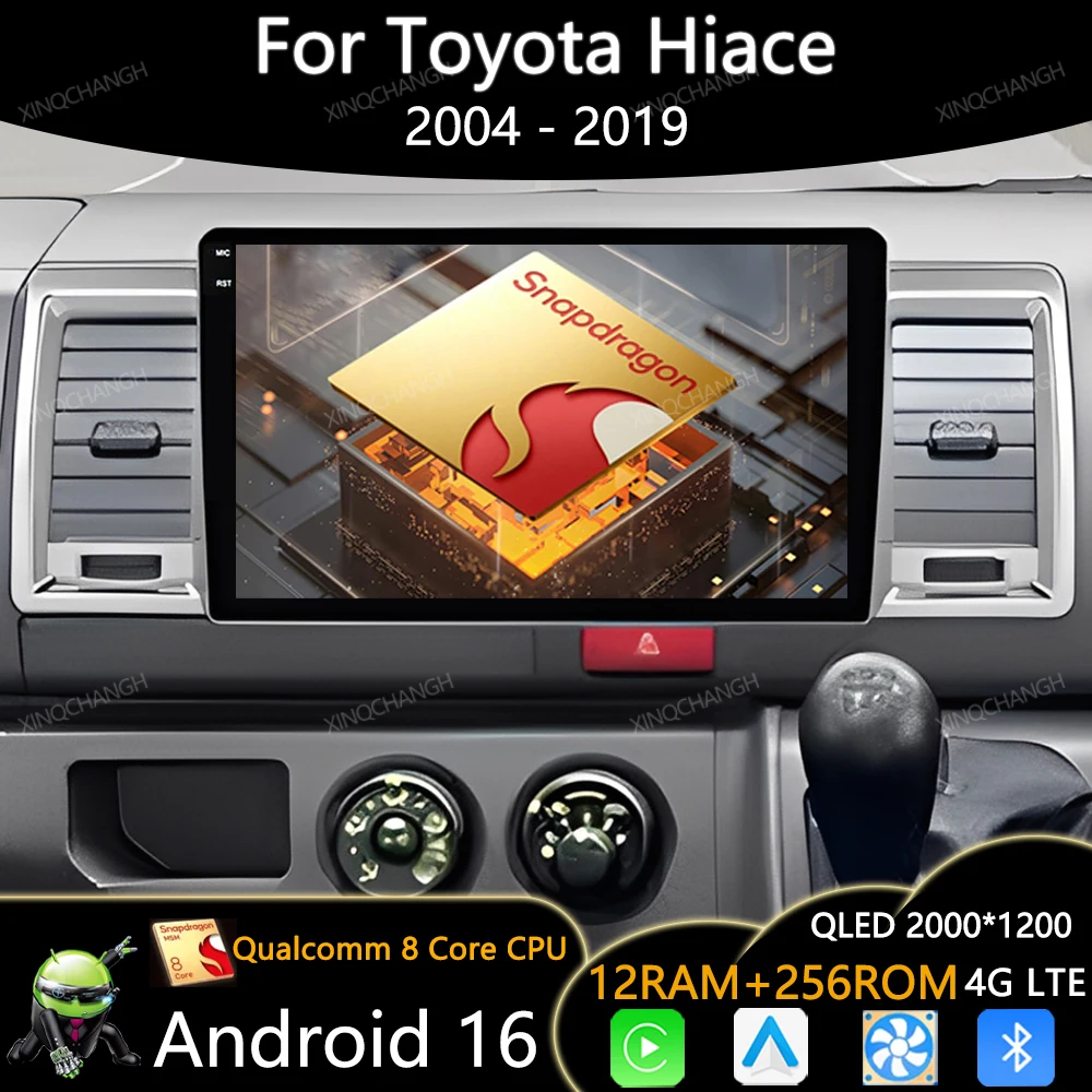 Android 16 Car Radio For Toyota Hiace 2004 - 2019 Multimedia Video Player GPS BT QLED 4G WIFI Carplay Auto Head Unit 2DIN BT GPS