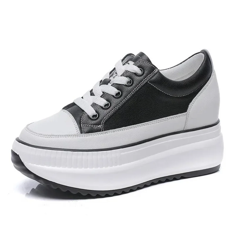 

Женская повседневная обувь из натуральной кожи 8 см, женские модные кроссовки на танкетке 7 см, весенне-осенняя обувь на массивном каблуке, летняя обувь