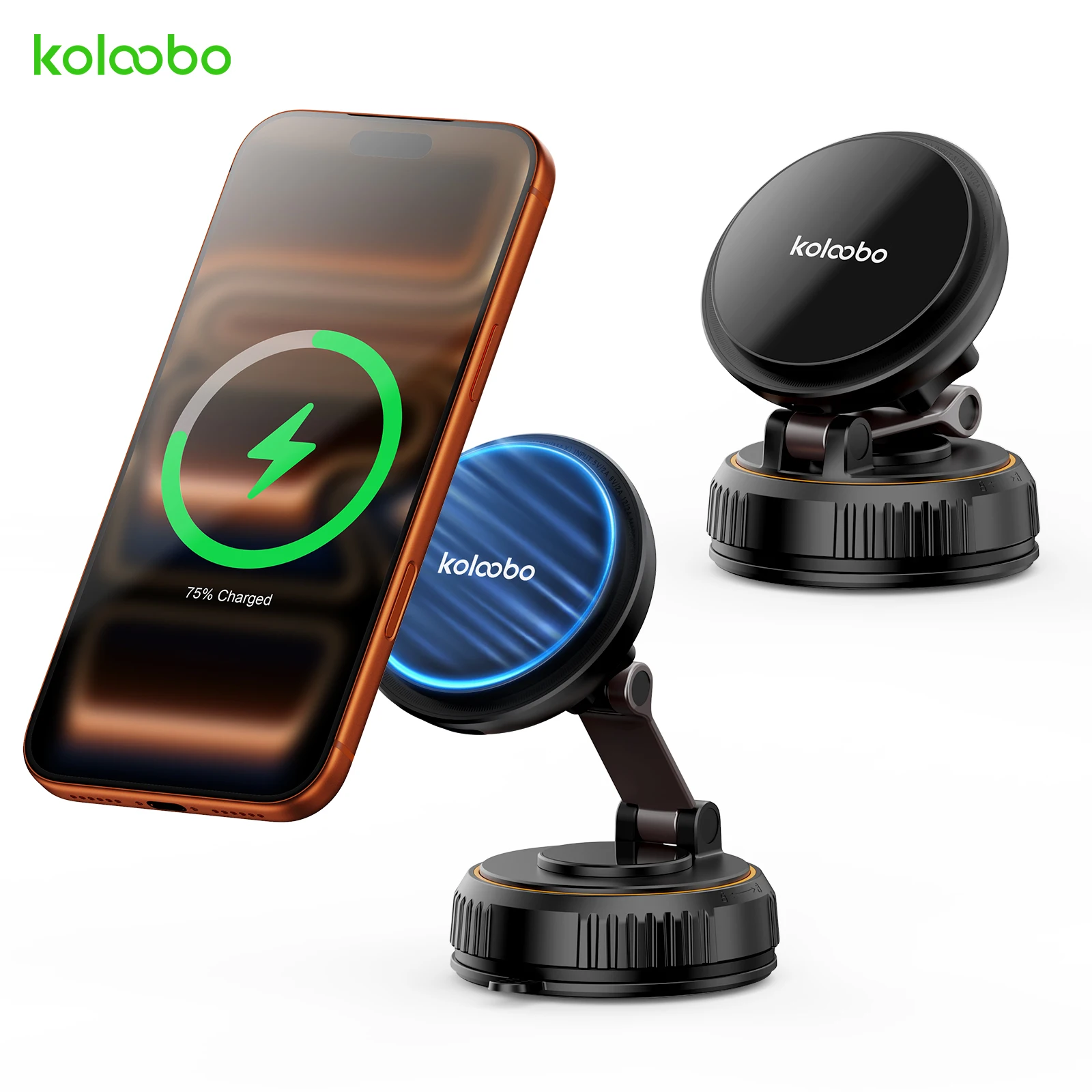 

15W Magnetic Phone Charging Holder Wireless Car Fast Charger 360° Rotation Vacuum Suction Cup Bulit-in Fan For iPhone Android