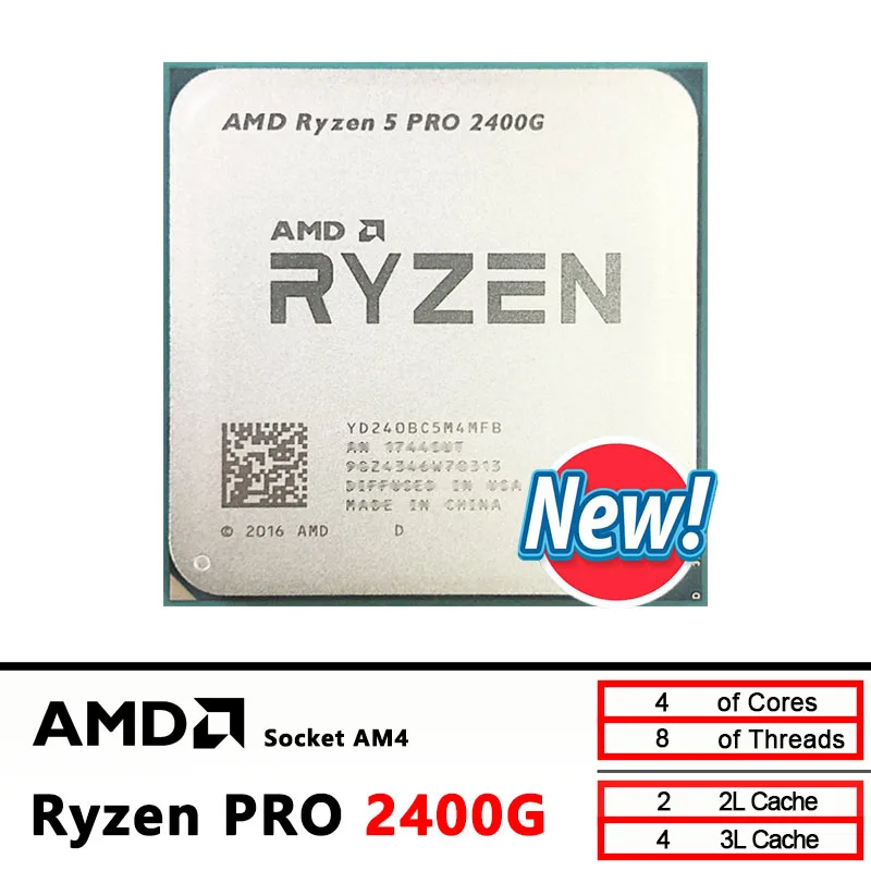 AMD Ryzen 5 PRO 2400G New R5 PRO 2400G 3.2 GHz Quad-Core Eight-Thread 65W CPU Processor Socket AM4