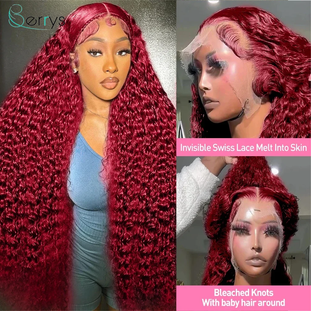 

250% Density 30 Inch 99J Burgundy Curly 13x6 HD Lace Front Human Hair Wig 13x4 Lace Frontal Red Deep Wave Lace Frontal Wigs