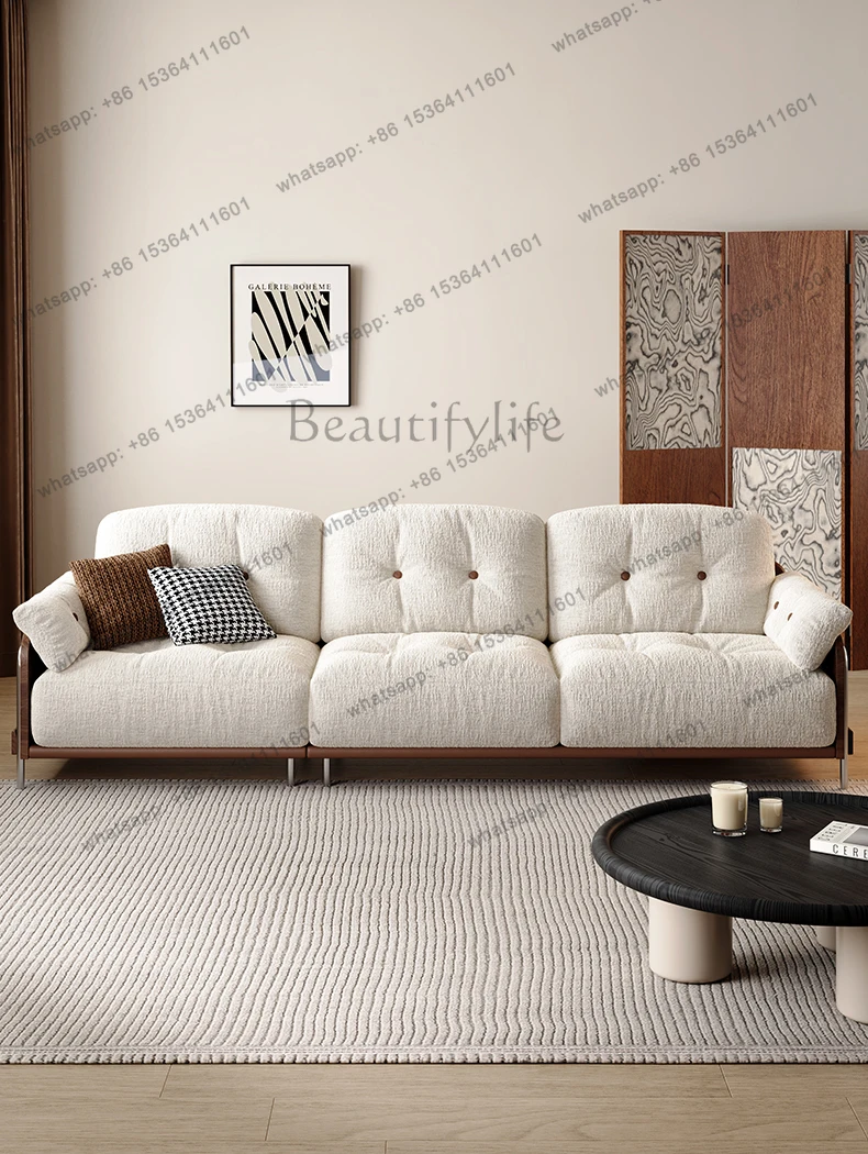 

Divano in tessuto stile crema piccolo appartamento fila dritta tre persone in legno massello semplice e moderno