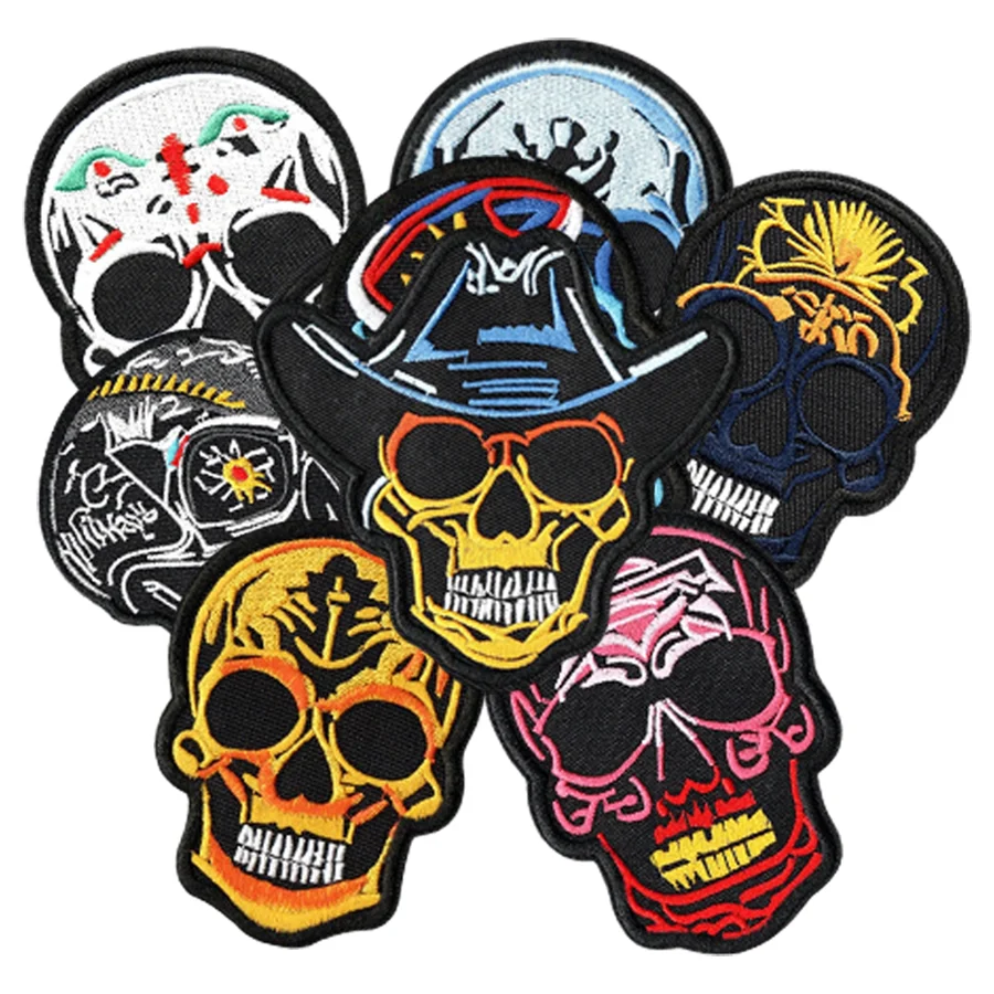 

Wholesale Skull Sew/Iron On Patch Motorcycle Punk Style Embroidery for Hoodies and Shoulder Bags Felt Fabric