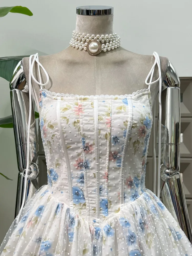 فستان DFDG للسيدات 2025 شفاف منقط قطعة العاج الحد الأدنى غير رسمي منتفخ متدرج برباط علوي فستان حفلات الشاطئ للربيع والصيف